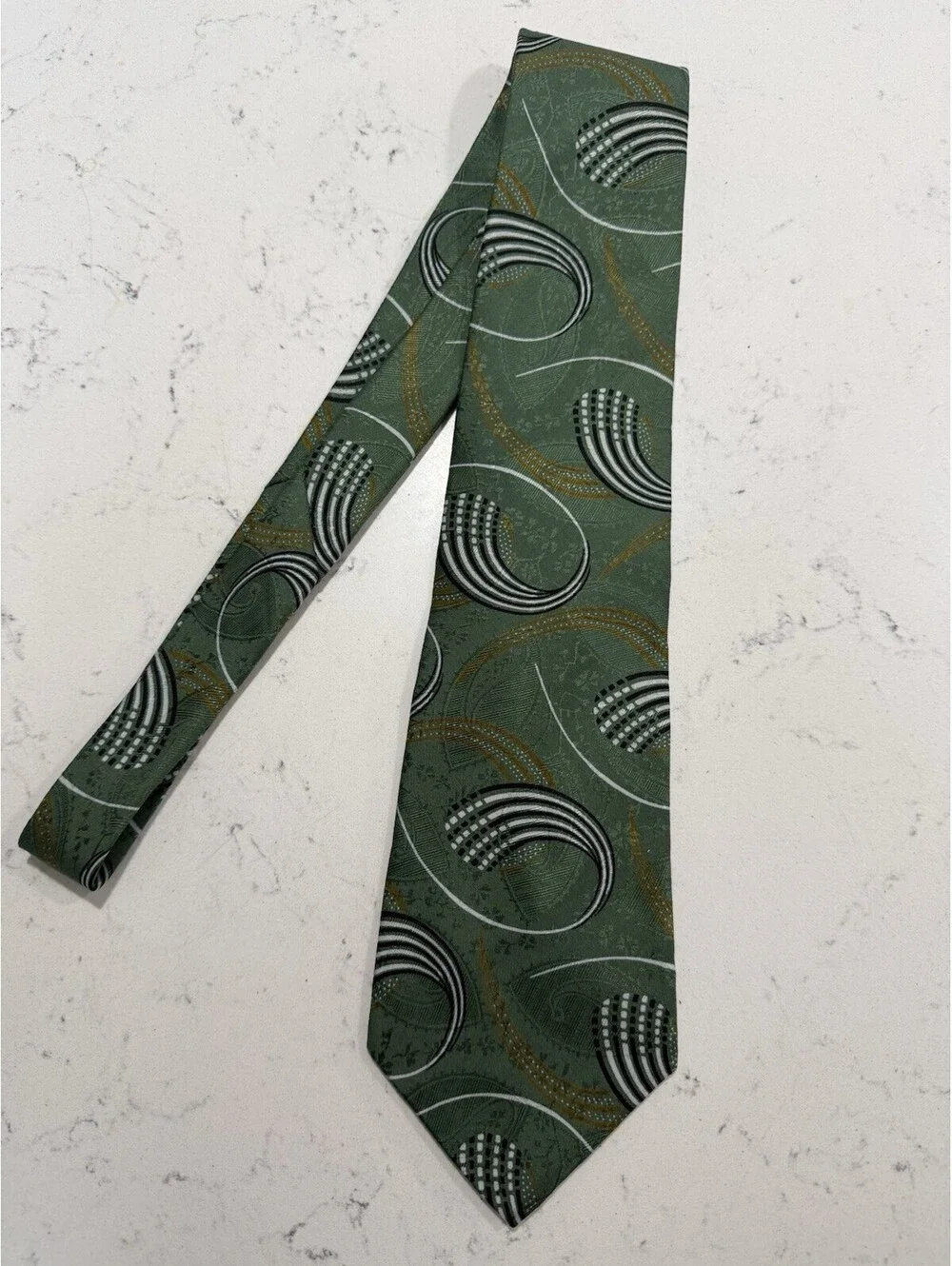 Vtg Chaps Ralph Lauren Necktie Green Silk Geometric Made in USA